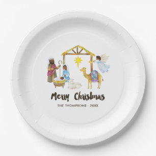 Assiettes En Carton Fête de Noël Nativité à l'aquarelle