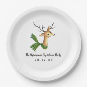 Assiettes En Carton Fête de Noël Renne Rétro Vintage