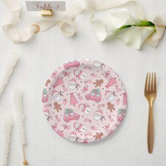 Assiettes En Carton Fête de Noël Rose Fantaisiste