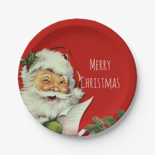 Assiettes En Carton Fête de Noël rouge du Père Noël vintage