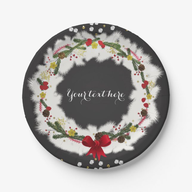 Assiettes En Carton Fête de Noël Russe White Pine Wreath (Devant)
