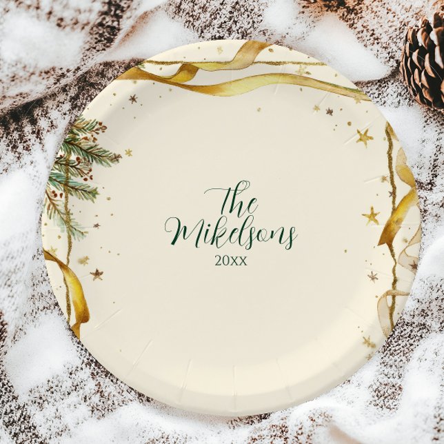 Assiettes En Carton Fête de Noël rustique ruban doré (Créateur téléchargé)