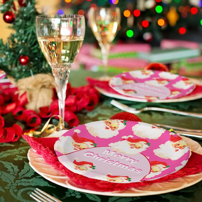 Assiettes En Carton Fête de Noël Santa Claus Rose (Créateur téléchargé)