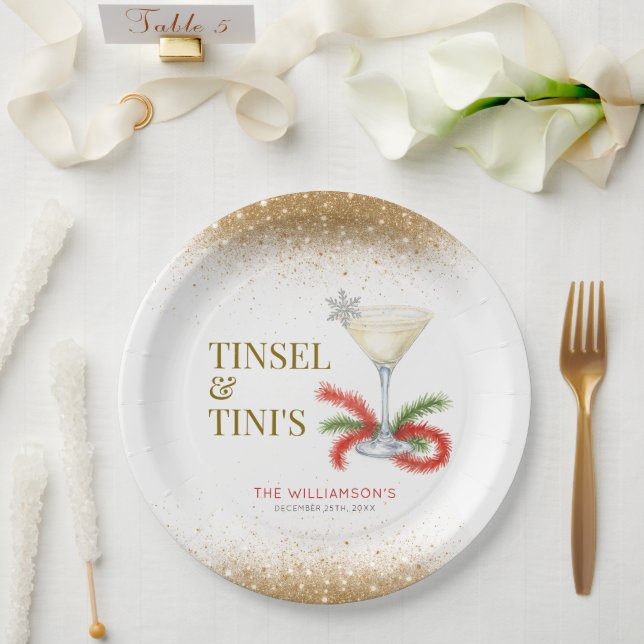 Assiettes En Carton Fête de Noël Tinsel et Tinis (Mariage)