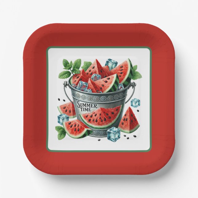 Assiettes En Carton Fête de pastèque en été (Recto)