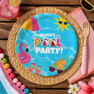 Assiettes En Carton Fête de piscine amusante en été Nom personnalisé