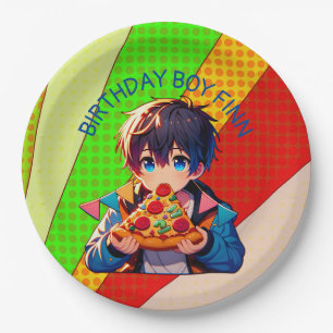 Assiettes En Carton Fête de pizza personnalisée pour garçon anime