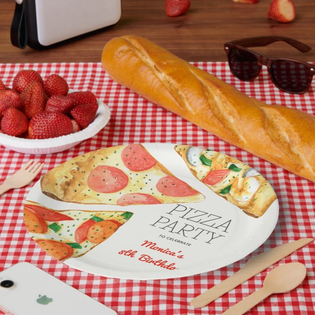 Assiettes En Carton Fête de pizza Watercolor (Pique-nique)