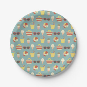 Assiettes En Carton Fête de plage rétro d'anniversaire d'été