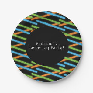 Assiettes En Carton Fête de plaisir de faisceaux néon de tag laser