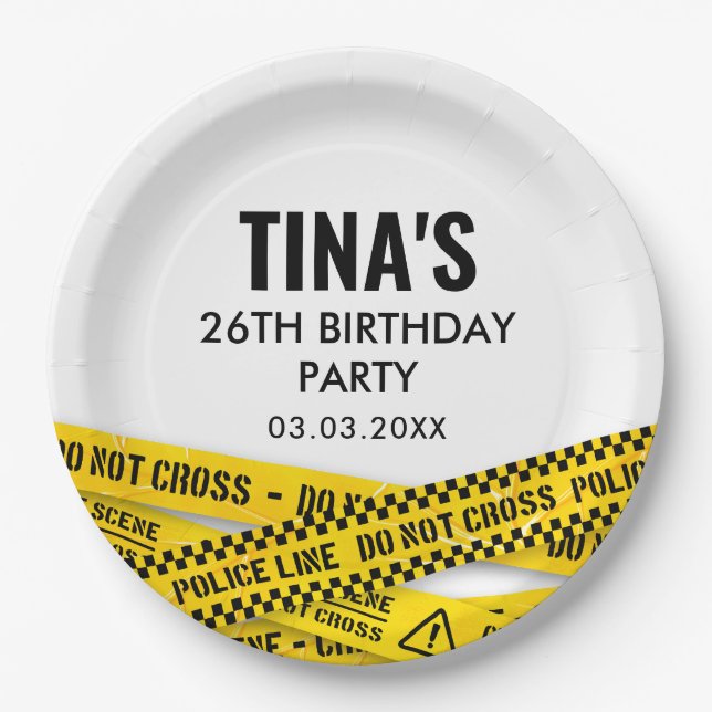 Assiettes En Carton Fête de police avec bandes de scène de crime jaune (Devant)
