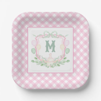 Assiettes En Carton Fête de premier anniversaire avec monogramme en fo