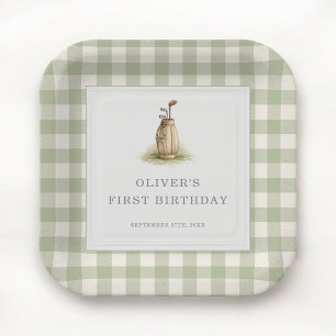 Assiettes En Carton Fête de premier anniversaire de golf à carreaux ve