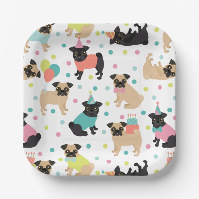 Assiettes En Carton Fête de Pug Birthday (Recto)
