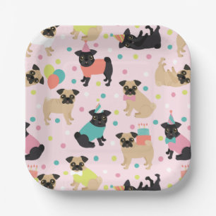 Assiettes En Carton Fête de Pug Birthday