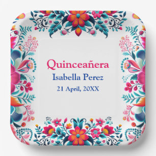 Assiettes En Carton Fête de Quinceanera Florale Blanche Mexicaine Anni
