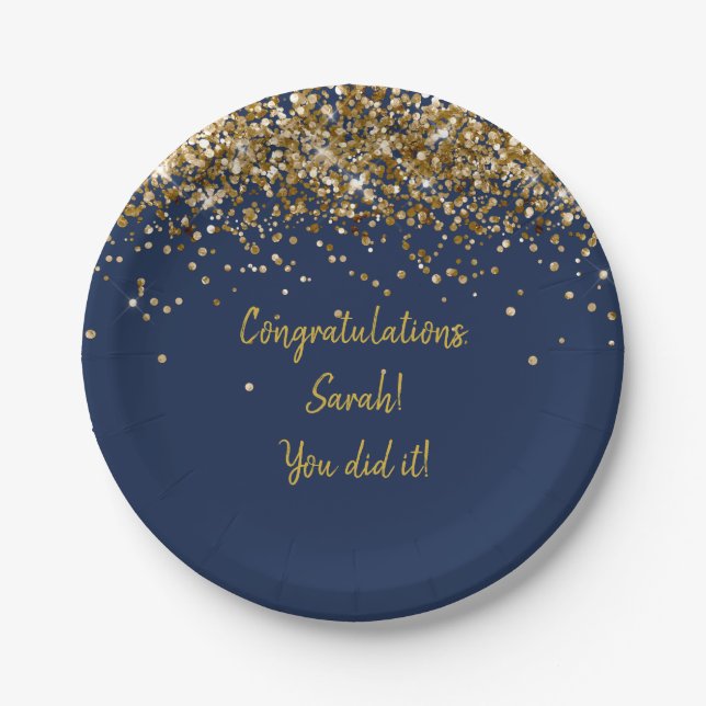 Assiettes En Carton Fête de remise de diplôme personnalisée Navy Blue  (Devant)