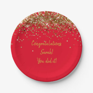 Assiettes En Carton Fête de remise de diplôme personnalisée rouge et o
