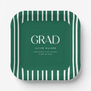 Assiettes En Carton Fête de remise de diplômes avec motif rayé vert gr