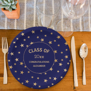 Assiettes En Carton Fête de remise de diplômes Marine Blue and Gold St