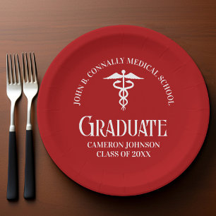 Assiettes En Carton Fête de remise de diplômes personnalisée en rouge 