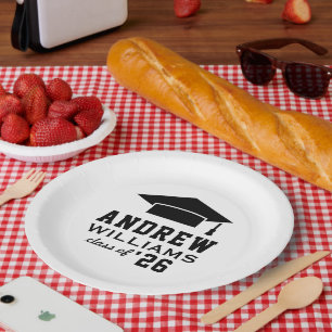 Assiettes En Carton Fête de remise de diplômes sur mesure noir et blan