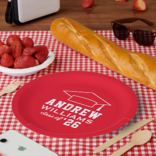 Assiettes En Carton Fête de remise de diplômes sur mesure rouge modern