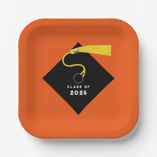Assiettes En Carton Fête de remise des diplômes orange 2026 (Recto)