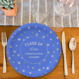 Assiettes En Carton Fête de remise des diplômes Royal blue et Silver S