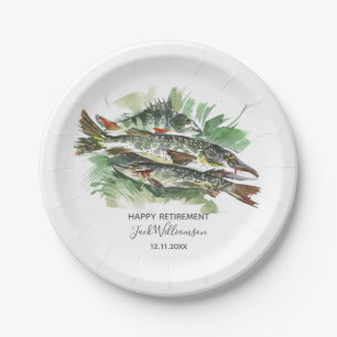 Assiettes En Carton Fête de retraite "Pêche en cours" Aquarelle Broche