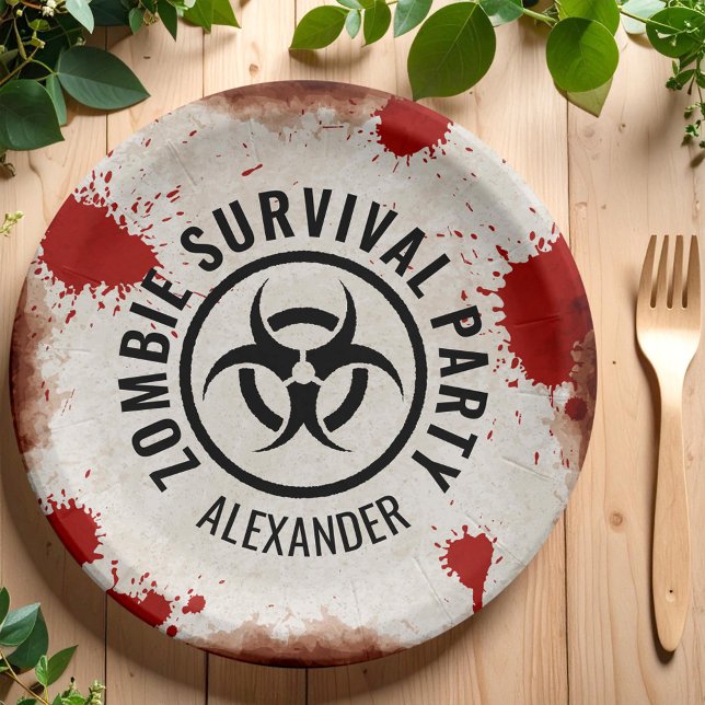 Assiettes En Carton Fête de survie Zombie avec un signe rouillé et du  (Créateur téléchargé)