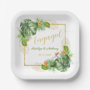 Assiettes En Carton Fête d'engagement tropicale aquarelle fleurs de pa