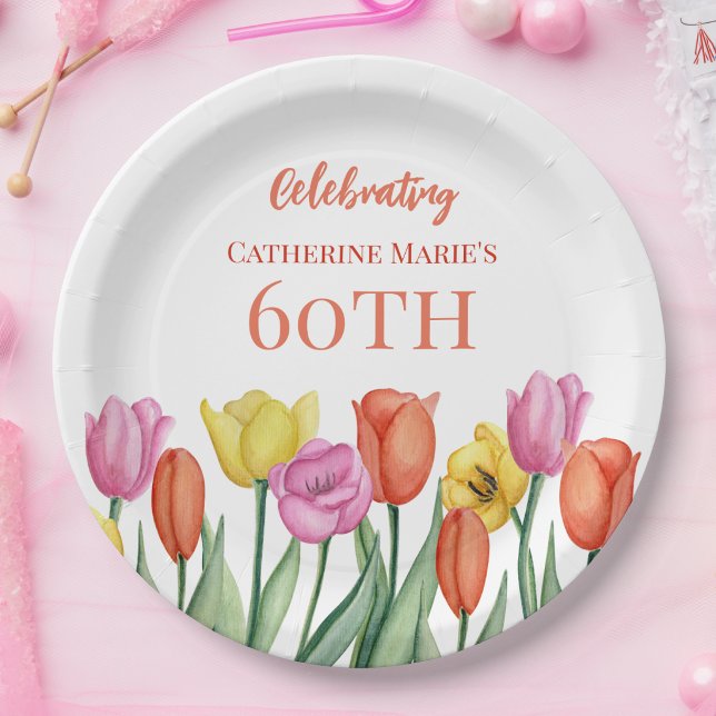 Assiettes En Carton Fête des 60 ans Florale  (Créateur téléchargé)