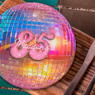 Assiettes En Carton Fête des 85 ans Boule disco Paillettes Or Rose