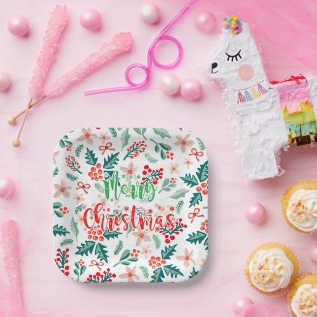 Assiettes En Carton Fête des arbres de Noël modernes rouges et verts (Fête)