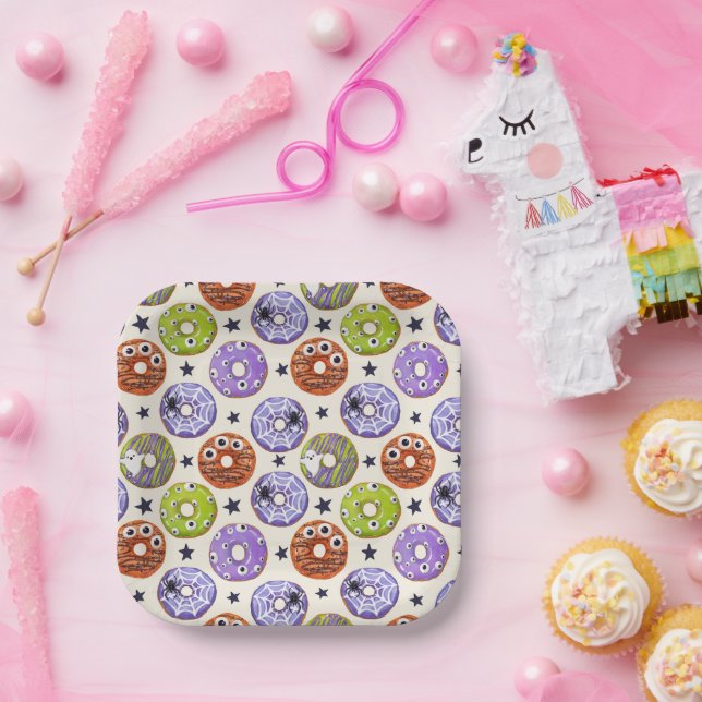 Assiettes En Carton Fête des beignets Éffrayants d'Halloween (Fête)