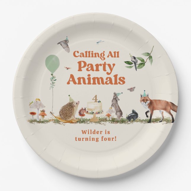 Assiettes En Carton Fête des bois Animaux Neutre fête d'anniversaire (Devant)