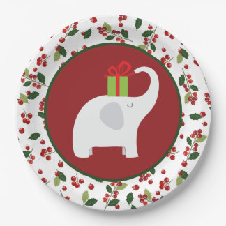 Assiettes En Carton Fête des éléphants blancs de Noël