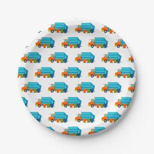 Assiettes En Carton Fête des enfants des camions et poubelles