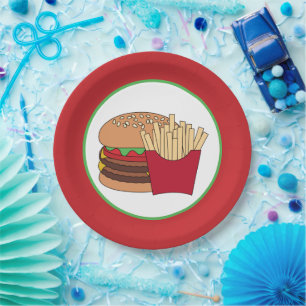Assiettes En Carton fête des frites de hamburgers mignons