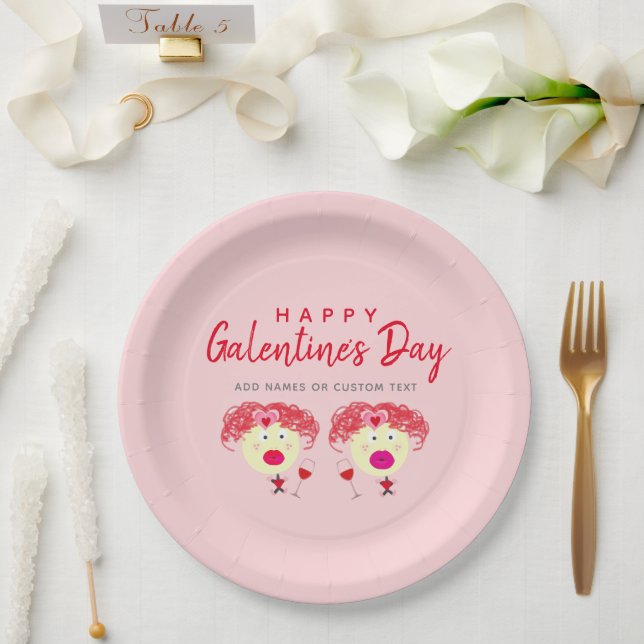 Assiettes En Carton Fête des Galentines Blush Rose Red Hearts Party Pe (Mariage)