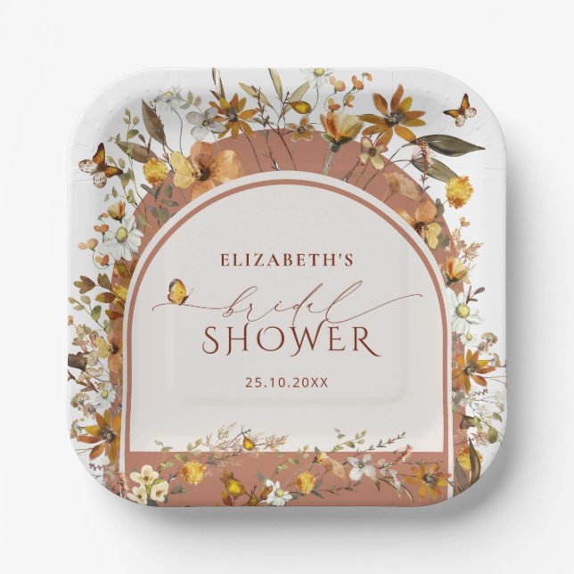 Assiettes En Carton Fête des mariées Arch Fleur sauvage Boho Terracott (Recto)