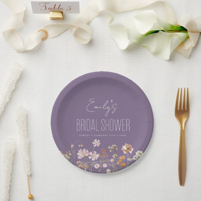 Assiettes En Carton Fête des mariées Boho Fleur sauvage Violet En Fleu (Mariage)
