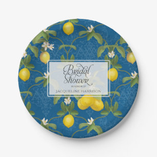 Assiettes En Carton Fête des mariées BOHO Royal Blue Lemon Flower Citr