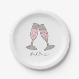 Assiettes En Carton Fête des mariées Champagne Rose Mariage Date Plate