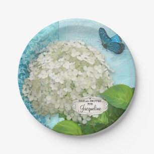 Assiettes En Carton Fête des mariées Damask White Hydrangea Butterfly