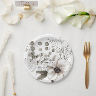 Assiettes En Carton Fête des mariées d'aquarelle blanche