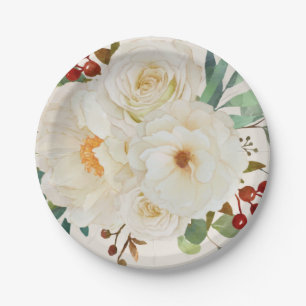 Assiettes En Carton Fête des mariées d'aquarelle florale de Noël