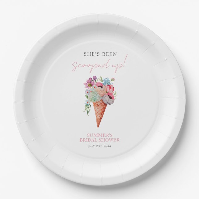 Assiettes En Carton Fête des mariées de crème glacée à l'aquarelle (Devant)