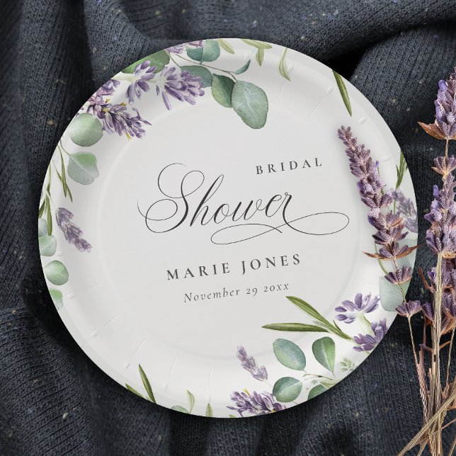 Assiettes En Carton Fête des mariées de feuillage feuilleté Lavender E (Créateur téléchargé)